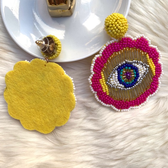 Handmade Boho beaded evil eye earrings - Picture 3 of 6